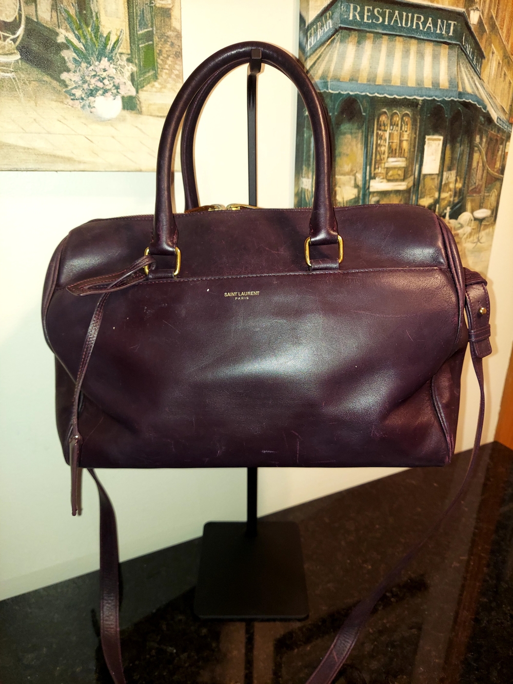 Yves Saint Laurent Plum Bordeaux Calfskin Leather Classic Boston Duffel 6 Bag